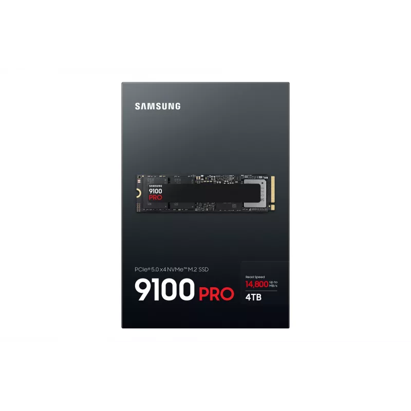 SSD M.2 Samsung 9100 PRO 4 TB PCIe 5.0 NVMe — 2280, lugemiskiirus 14800 MB/s, kirjutamiskiirus 13400 MB/s, V-NAND TLC