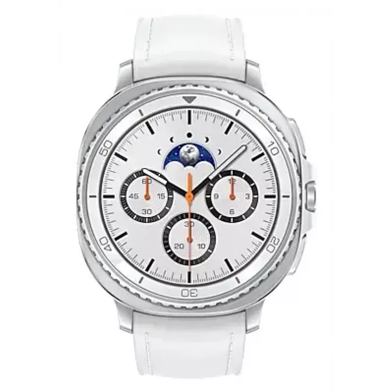 Nutikell Samsung Galaxy Watch 8 Classic 46 mm — 1,3-tolline AMOLED, 438×438, 64 GB, Wi‑Fi, GPS, hõbedane korpus, valge rihm