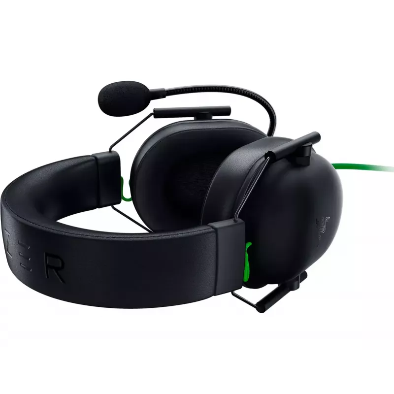 Juhtmega mängupeakomplekt Razer MustShark V2 X — binauraalne, 3,5 mm, 32 Ω, 100 dB, mürasummutav painutatav mikrofon, 1,3 m kaabel, roheline/must