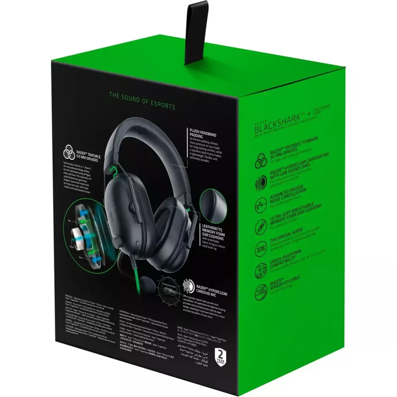 Juhtmega mängupeakomplekt Razer MustShark V2 X — binauraalne, 3,5 mm, 32 Ω, 100 dB, mürasummutav painutatav mikrofon, 1,3 m kaabel, roheline/must