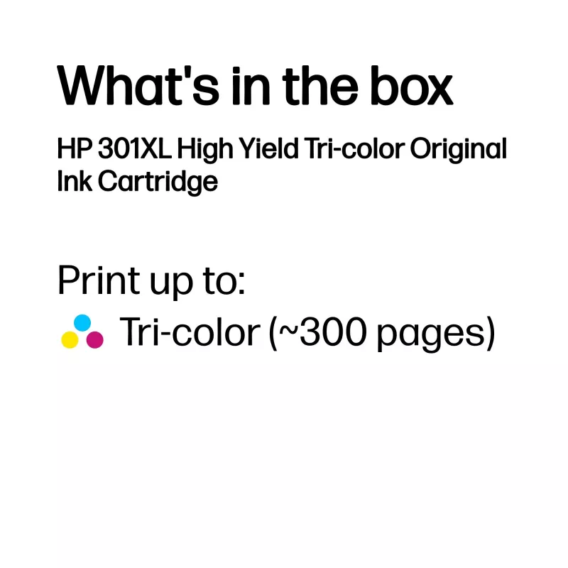HP 301XL suure saagikusega kolmevärviline originaalprinterikassett, tsüaan, magenta, kollane, 1 tk, 300 lehekülge
