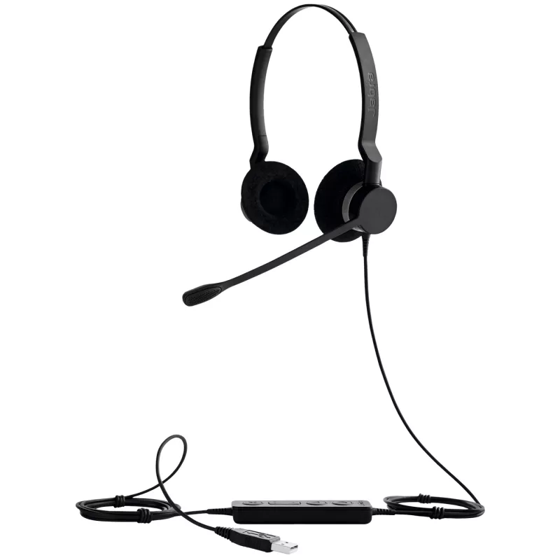 Jabra BIZ 2300 Duo, USB, MS, juhtmega, kontori/kõnekeskuse jaoks, 150–4500 Hz, 68 g, peakomplekt, must