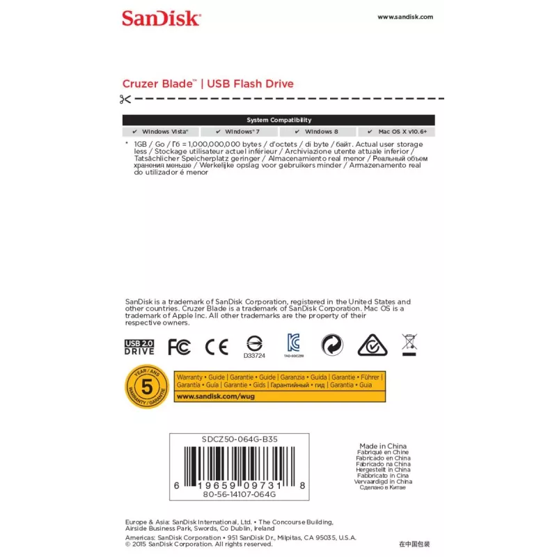 USB-mälupulk SanDisk 64 GB USB Typee-A 2.0 Cruzer Blade