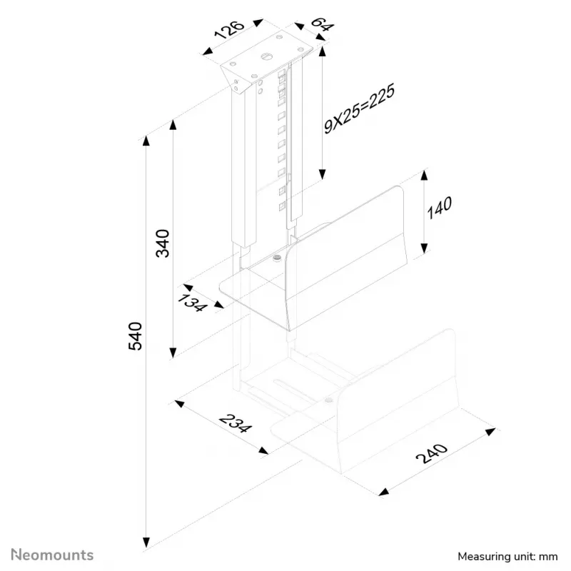 Neomounts CPU-D200BLACK CPU hoidik - max 30 kg - universaalne, laua külge kinnitatav CPU hoidik, 30 kg, Must, Teras, Taiwan, 230 mm