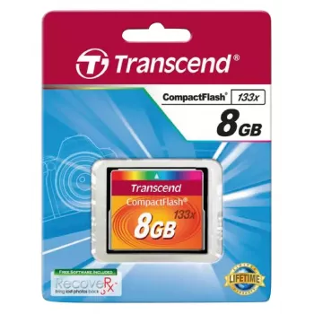 CompactFlash-kaart Transcend TS8GCF133, 8 GB, 50 MB/s lugemine, 20 MB/s kirjutamine