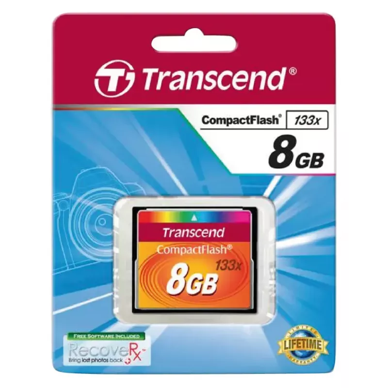 CompactFlash-kaart Transcend TS8GCF133, 8 GB, 50 MB/s lugemine, 20 MB/s kirjutamine