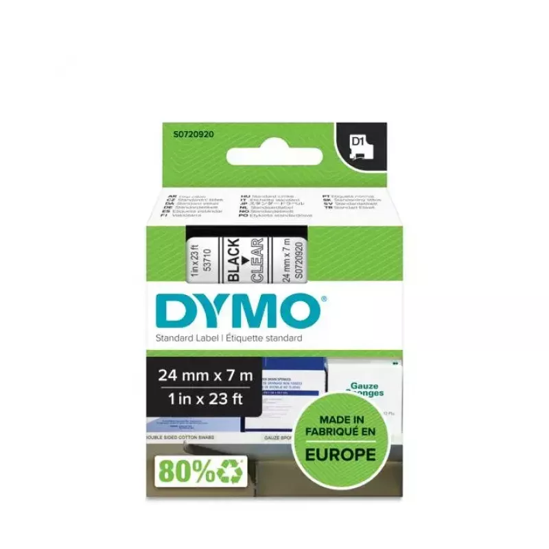 DYMO autentsed D1 sildid | 24 mm x 7 m rull | Must trükk läbipaistval | Isekleepuvad sildid LabelManageri sildiprinteritele