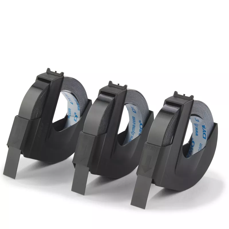 DYMO autentne reljeeftrüki märgistuslint | 9 mm x 3 m rullid | Valge trükis mustal | Isekleepuv | reljeeftrüki märgistusmasinatele | 3 tk