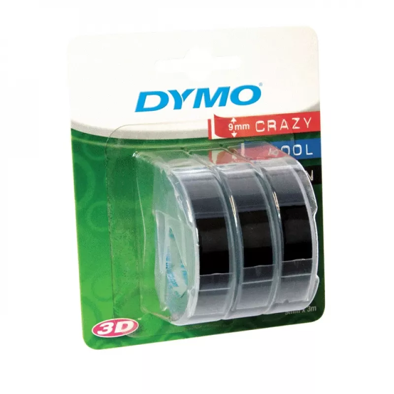 DYMO autentne reljeeftrüki märgistuslint | 9 mm x 3 m rullid | Valge trükis mustal | Isekleepuv | reljeeftrüki märgistusmasinatele | 3 tk