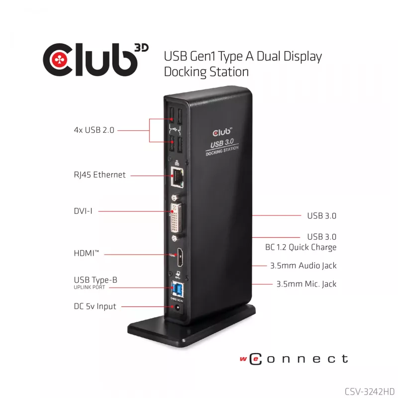 CLUB3D USB Gen1 Type A Dual Display (HDMI ja DVI) DisplayLink™ dokkimisjaam