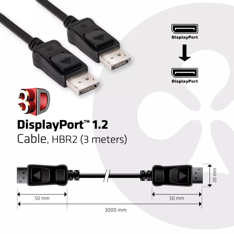 CLUB3D Displayport 1.2 kaabel M/M 3 meetrit 4K60Hz 21.6Gbps