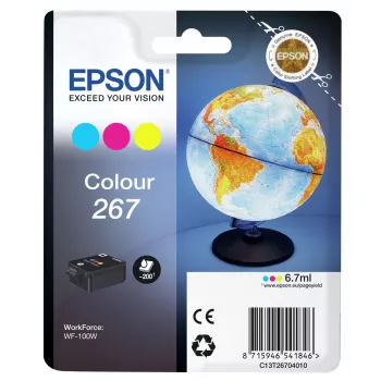 Epson Globe üksikpakendis värviline 267 tindikassett, tsüaan, magenta, kollane, pigmenttint, 6.7 ml, 1 tk, 200 lehekülge