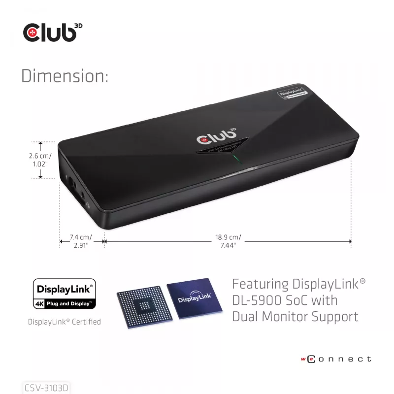CLUB3D CSV-3103D The Club 3D universaalne USB 3.1 Gen 1 UHD 4K dokkimisjaam DisplayLink™