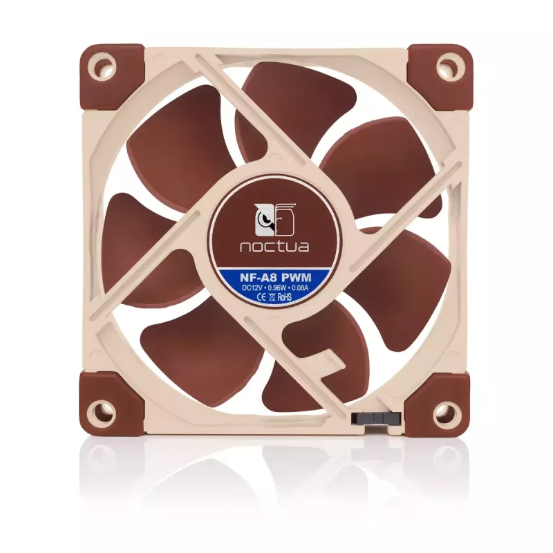 Korpuse ventilaator Noctua NF-A8 PWM — 80 mm, 12 V, 450–2200 p/min, 55,5 m³/h, 17,7 dB, MTBF 150 000 h