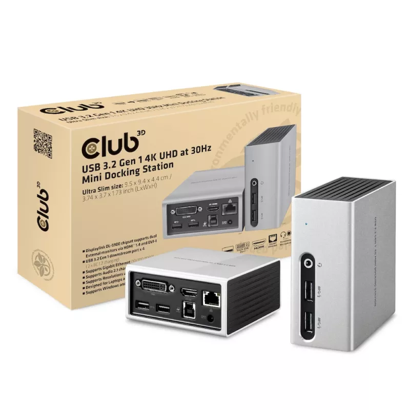 CLUB3D USB 3.2 Gen 1 4K UHD 30 Hz Mini dokkimisjaam, ülikerge disain