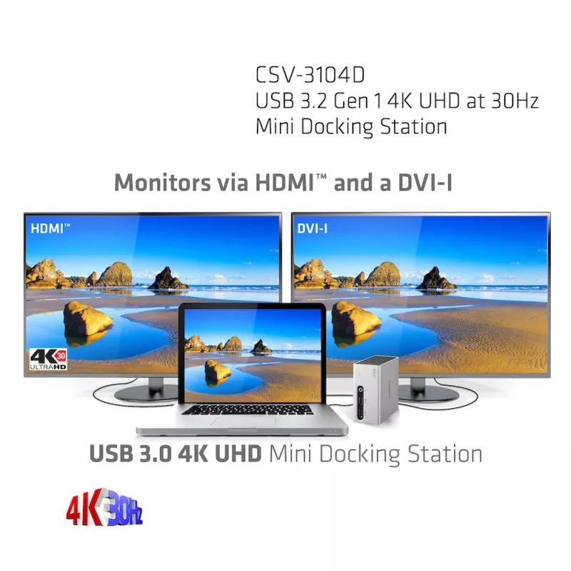 CLUB3D USB 3.2 Gen 1 4K UHD 30 Hz Mini dokkimisjaam, ülikerge disain