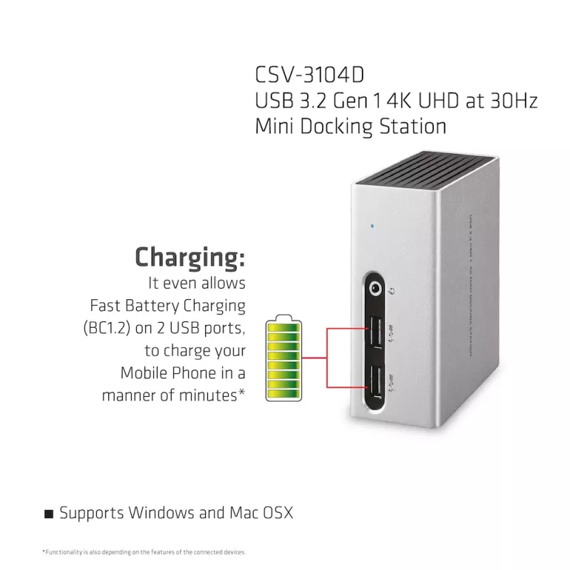 CLUB3D USB 3.2 Gen 1 4K UHD 30 Hz Mini dokkimisjaam, ülikerge disain