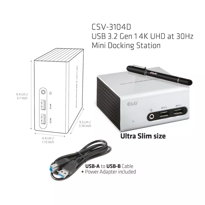 CLUB3D USB 3.2 Gen 1 4K UHD 30 Hz Mini dokkimisjaam, ülikerge disain