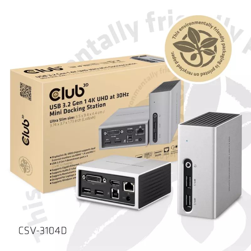 CLUB3D USB 3.2 Gen 1 4K UHD 30 Hz Mini dokkimisjaam, ülikerge disain