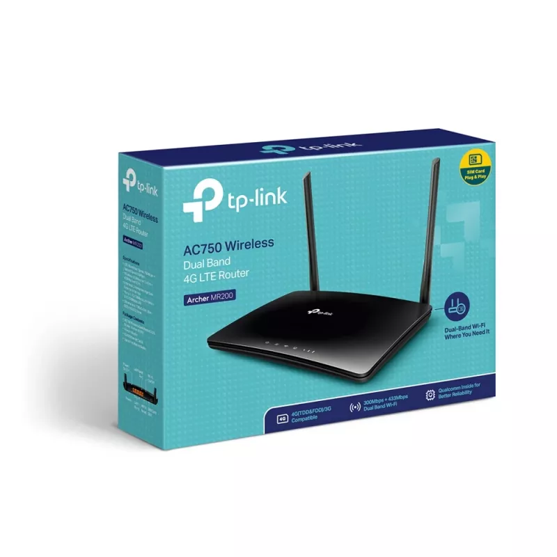 TP-Link Archer MR200 traadita ruuter Fast Ethernet Kaheriba (2,4 GHz / 5 GHz) 4G Must