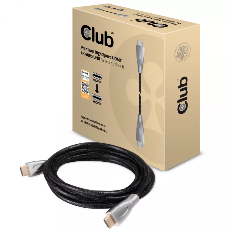 CLUB3D HDMI 2.0 kaabel 3 meetrit UHD 4K/60Hz 18Gbps sertifitseeritud Premium High Speed