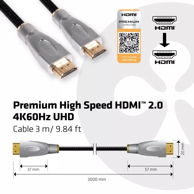 CLUB3D HDMI 2.0 kaabel 3 meetrit UHD 4K/60Hz 18Gbps sertifitseeritud Premium High Speed