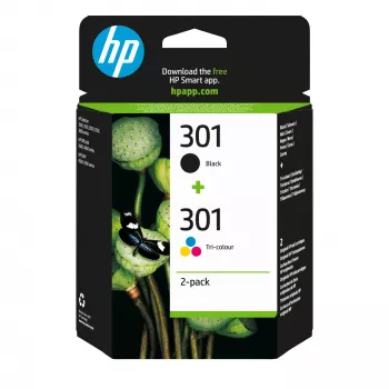 HP 301 2-pakk Must/Kolmevärviline originaalprinterikassett, must, tsüaan, magenta, kollane, pigmendipõhine tint, 2 tk, 170 lehekülge