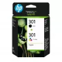 HP 301 2-pakk Must/Kolmevärviline originaalprinterikassett, must, tsüaan, magenta, kollane, pigmendipõhine tint, 2 tk, 170 lehekülge
