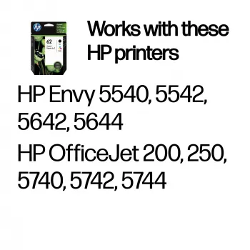 HP 62 2 tk musta/kolmevärvilised originaalsed tindikassetid, must, tsüaan, magenta, kollane, pigmendipõhine tint, 2 tk, 200 lehekülge