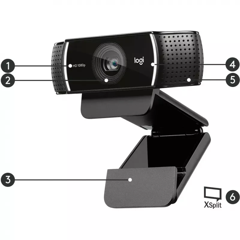 Logitech C922 1920 x 1080pikslit USB Must veebikaamera