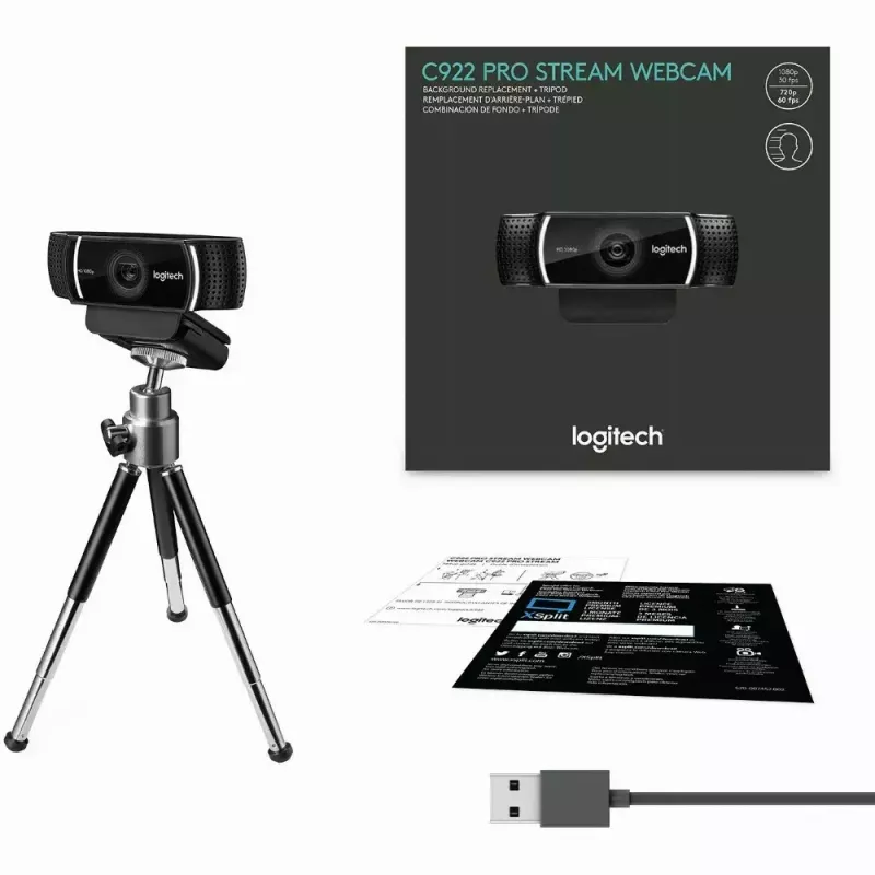 Logitech C922 1920 x 1080pikslit USB Must veebikaamera