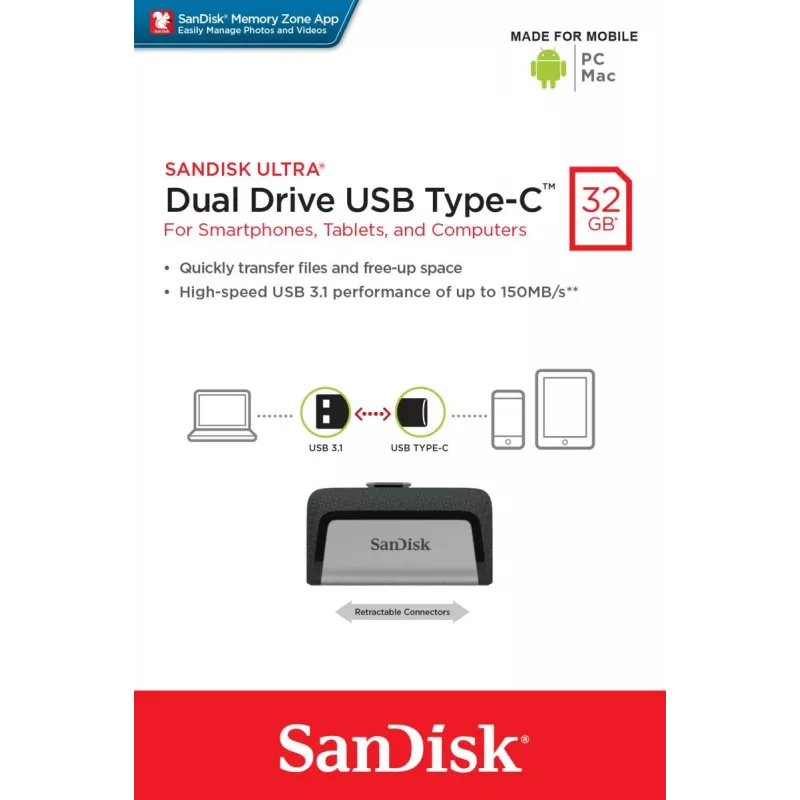 USB-mälupulk SanDisk 32GB USB Typee-A USB Type-C Ultra Dual Drive