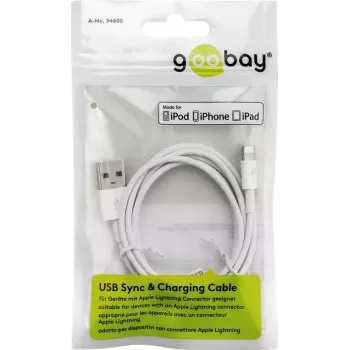 Laadimis- ja sünkroonimiskaabel GOOBAY Lightning to USB A 1 m, 5W / 1A, valge