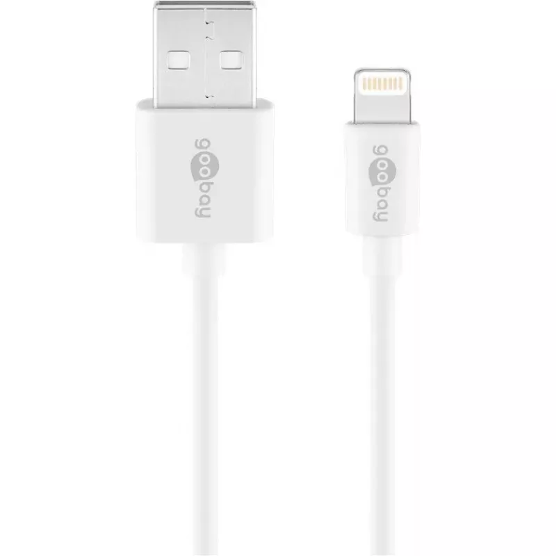Laadimis- ja sünkroonimiskaabel GOOBAY Lightning to USB A 1 m, 5W / 1A, valge