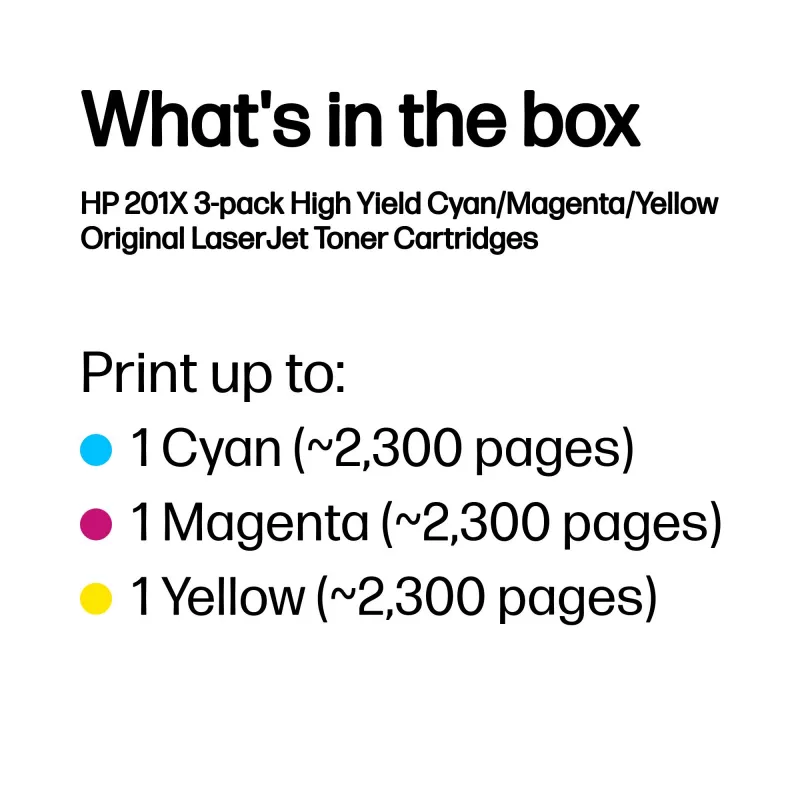 HP 201X 3-pakk kõrge saagisega tsüaan/magenta/kollane originaal LaserJet toonerikassetid