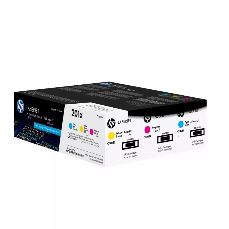 HP 201X 3-pakk kõrge saagisega tsüaan/magenta/kollane originaal LaserJet toonerikassetid