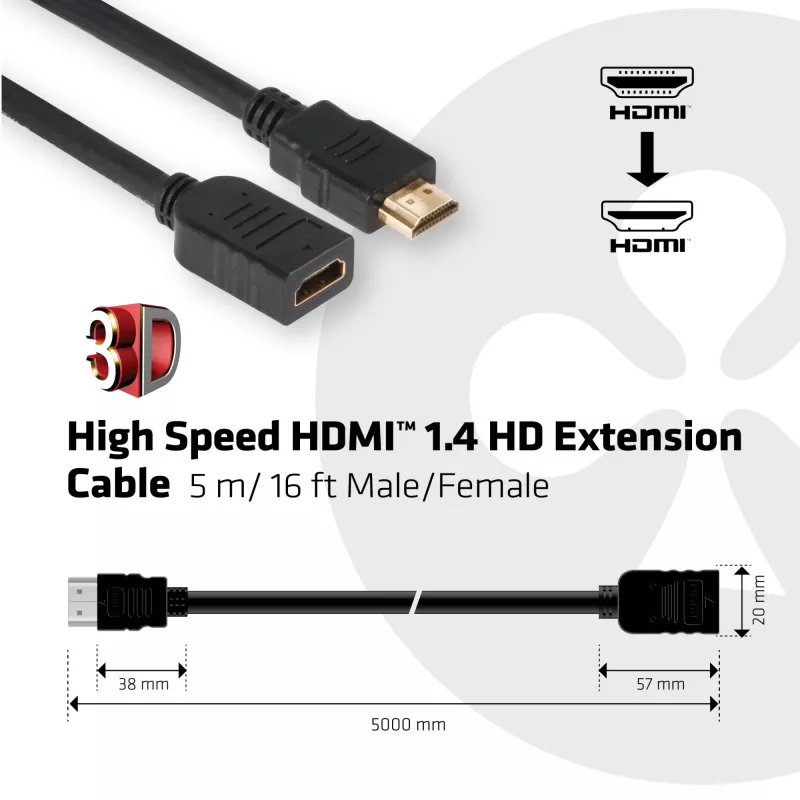 CLUB3D High Speed HDMI™ 1.4 HD pikenduskaabel 5m/16ft isane/emane