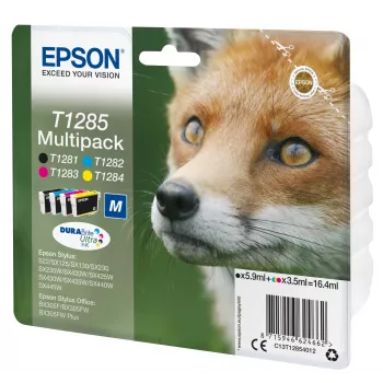 Epson Fox mitmikpakend 4-värviline T1285 DURABrite Ultra tint, must, tsüaan, magenta, kollane, 5,9 ml, 3,5 ml, 1 tk, Mitmikpakend