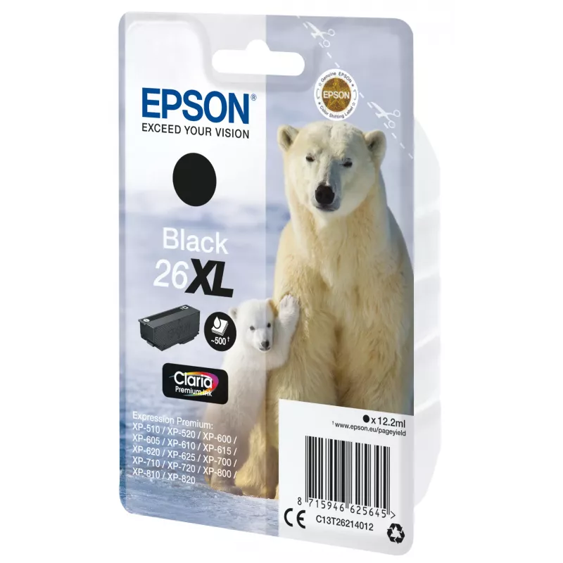 Kassett Epson 26XL Must 500 lehekülge Tint C13T26214012