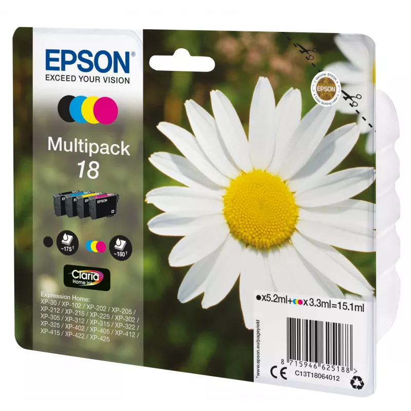 Tindikassett Epson 18 mitmikpakend C13T18064012 Must tsüaan magenta kollane