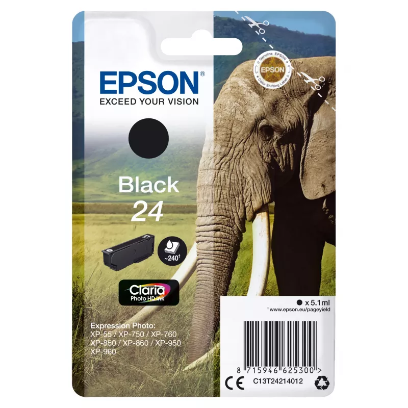 Epson 24 kassett, 240 lehekülge, tint C13T24214012, must