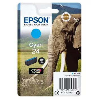 Epson Elephant Singlepack Tsüaan 24 Claria Photo HD tint, standardmaht, tsüaan, värvipõhine tint, 4.6 ml, 1 tk, 360 lehekülge