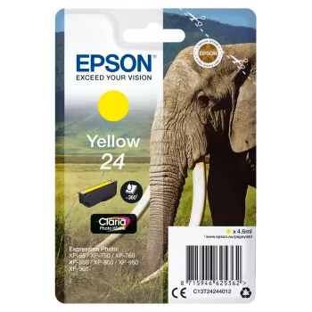 Epson Elephant Singlepack Kollane 24 Claria Photo HD tindiprinteri tint, Standard, Kollane, Pigmendipõhine tint, 4.6 ml, 1 tk, 360 lehekülge