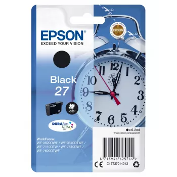 Epson Alarm clock Üksikpakend Must 27 DURABrite Ultra tint, Standardväljastus, Must, Pigmendipõhine tint, 6,2 ml, 1 tk, 350 lehekülge