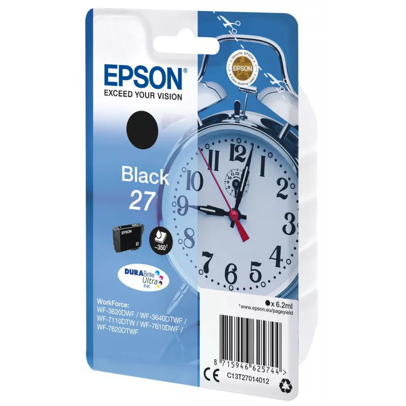 Epson Alarm clock Üksikpakend Must 27 DURABrite Ultra tint, Standardväljastus, Must, Pigmendipõhine tint, 6,2 ml, 1 tk, 350 lehekülge