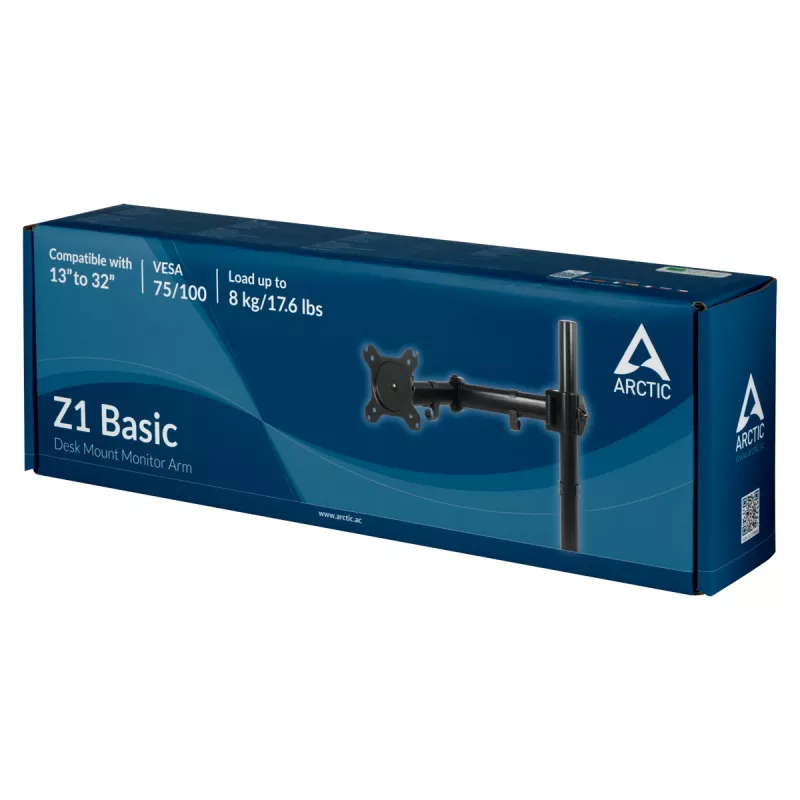 ARCTIC Z1 Basic - Lauakinnitusega monitori käsi, klamber, 8 kg, 33 cm (13 tolli), 81,3 cm (32 tolli), 100 x 100 mm, must