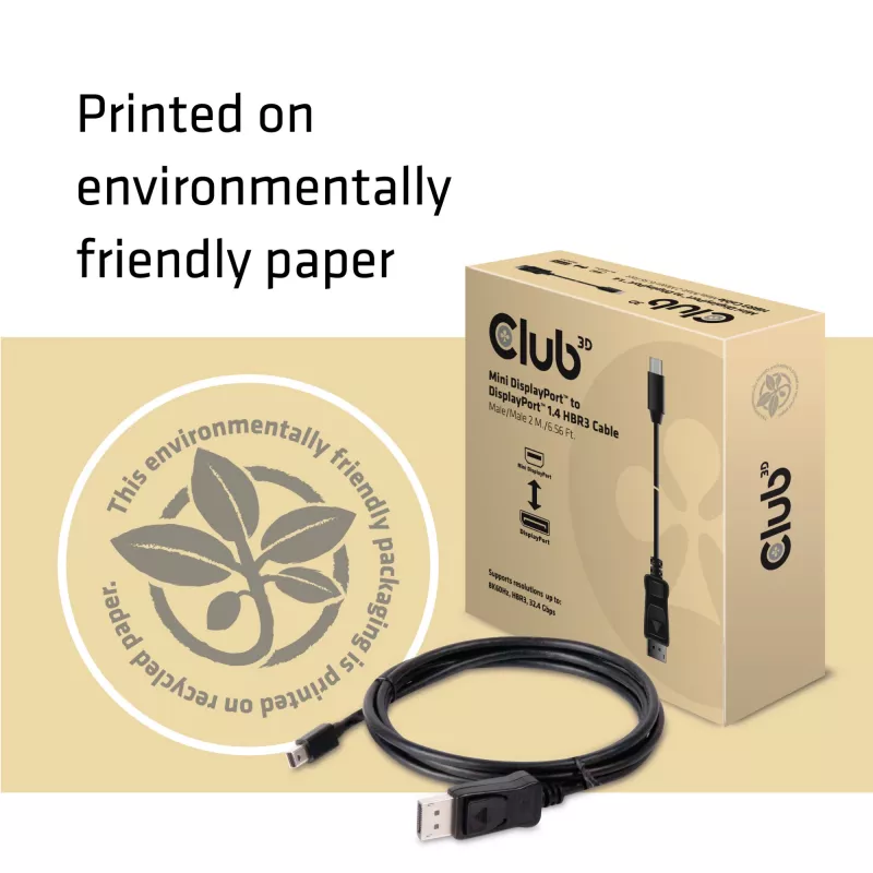 CLUB3D Mini DisplayPort to DisplayPort 1.4 HBR3 8K60Hz kaabel, 2 meetrit / 6.56 jalga