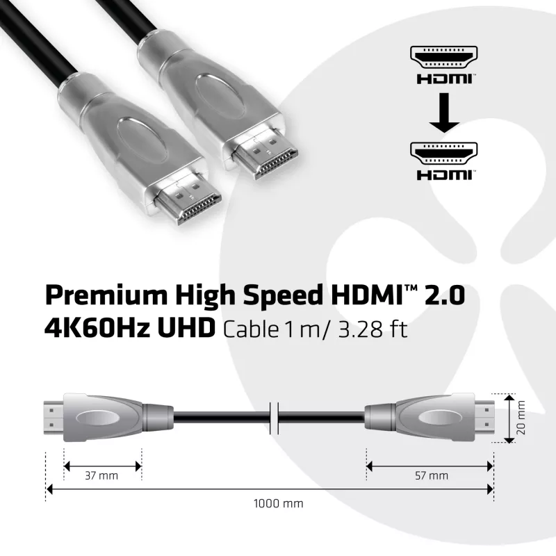 CLUB3D Premium High Speed HDMI™ 2.0 4K60Hz UHD kaabel 1 m / 3.28 jalga