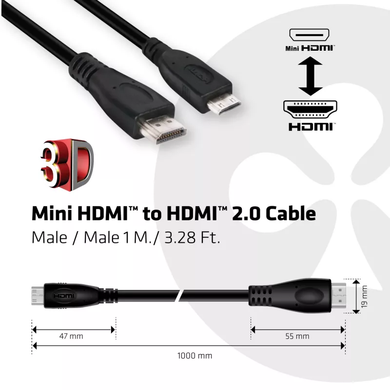 CLUB3D Mini HDMI™ to HDMI™ 2.0 4K60Hz kaabel 1 m / 3,28 jalga