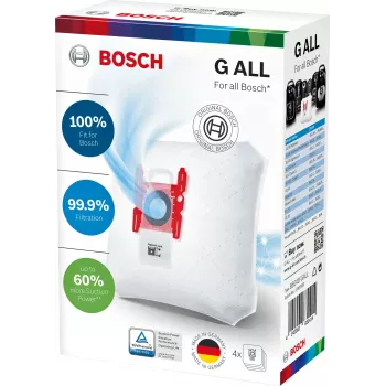Tolmuimeja tarvik Bosch BBZ 41FGALL — 4 tolmukotti ja 1 filter, kaal 0,14 kg, kompaktne pakend